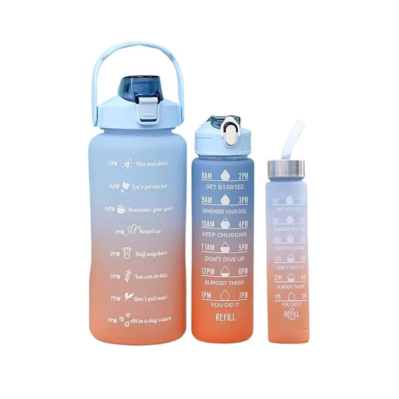 Kit 3 Garrafas De Água Squeeze Motivacional 2000ml + 900ml + 300ml