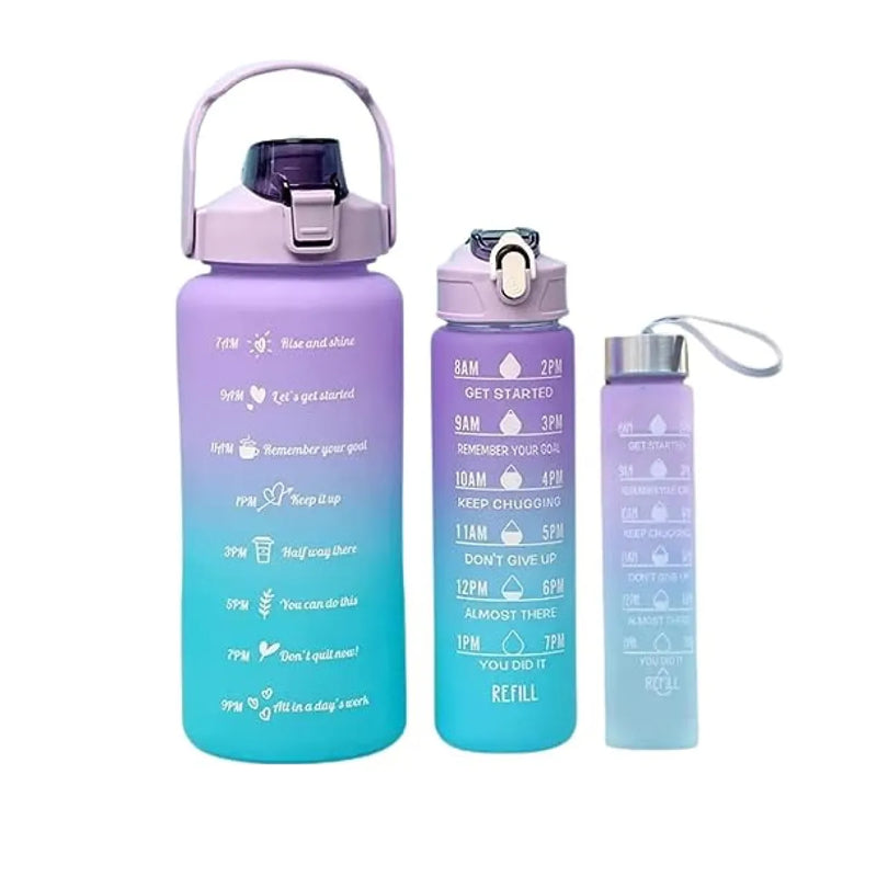 Kit 3 Garrafas De Água Squeeze Motivacional 2000ml + 900ml + 300ml